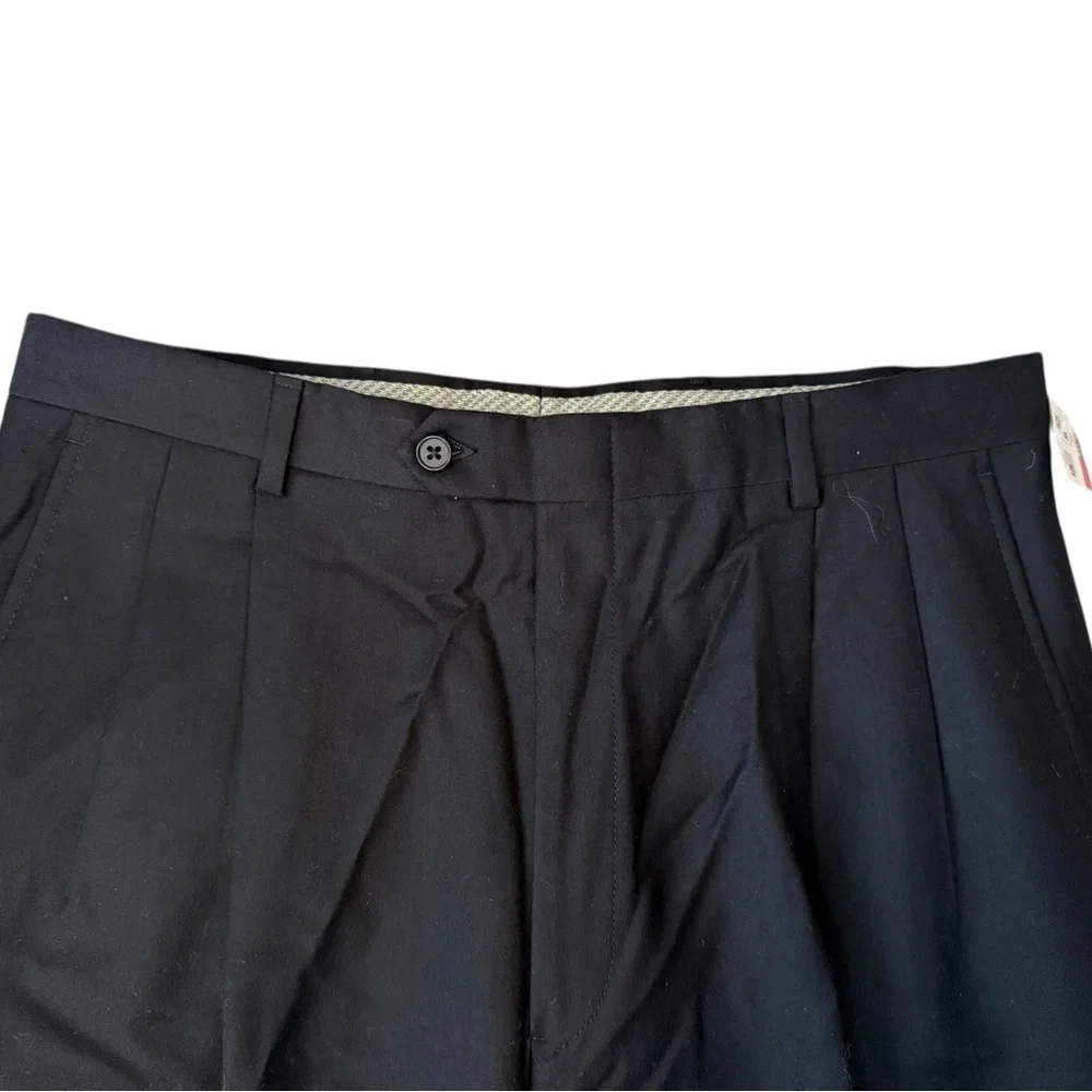 NWT Hart Schaffner Marx 100% Wool Dress Pants 34 Black Pleated Unhemmed - Picture 3 of 7
